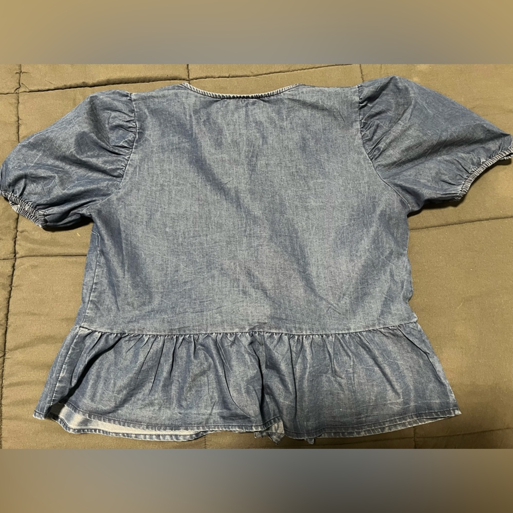 Womens Sim&Sam Dark Denim Three Tie-up Bell Sleeve T-shirt Size XL - Picture 4 of 6